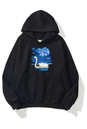 Art Work Kuğu Kadın Baskı Oversize Sweatshirt