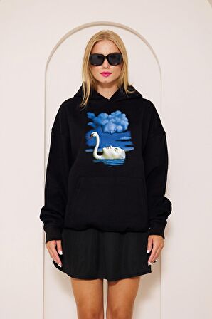 Art Work Kuğu Kadın Baskı Oversize Sweatshirt