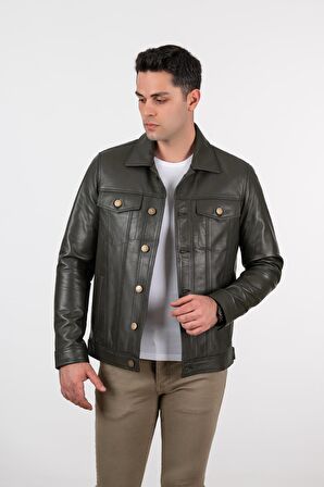 Deri Effect Erkek Siyah Kot Model Düğmeli Hakiki Deri Ceket