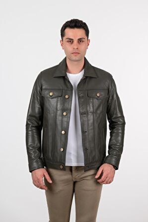 Deri Effect Erkek Siyah Kot Model Düğmeli Hakiki Deri Ceket