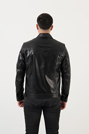 Deri Effect Erkek Siyah Kot Model Düğmeli Hakiki Deri Ceket