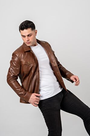 Deri Effect Erkek Siyah Kot Model Düğmeli Hakiki Deri Ceket