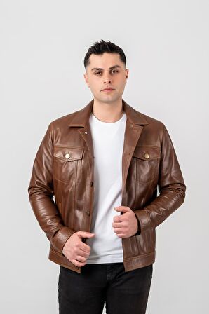 Deri Effect Erkek Siyah Kot Model Düğmeli Hakiki Deri Ceket