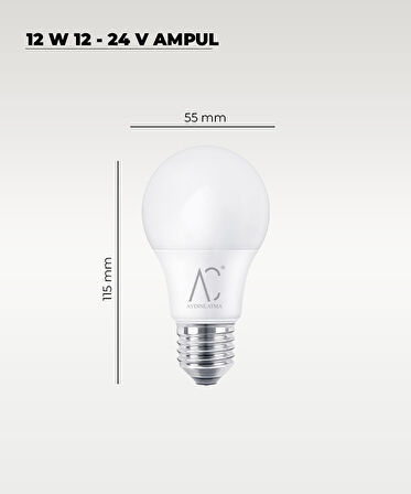 12W 12-24V  Ampul 6500K - Beyaz Işık - E-27 Duy - 10 ADET