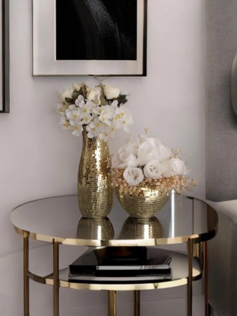 AYNALI CAM VAZO AÇIK GOLD 2 Lİ  SET