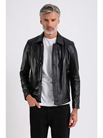 Stefan Erkek Gömlek Yaka Deri Mont