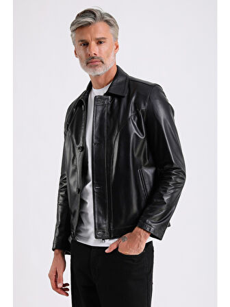 Stefan Erkek Gömlek Yaka Deri Mont