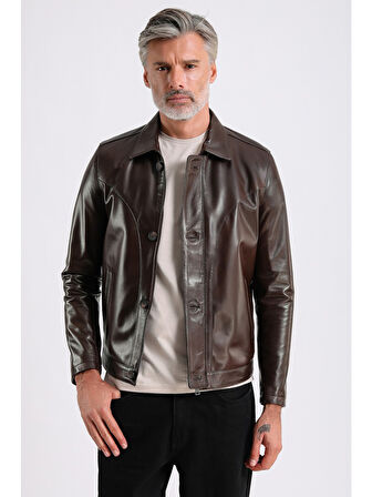 Stefan Erkek Gömlek Yaka Deri Mont