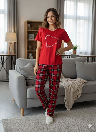 KADIN KIRMIZI YAZLIK PİJAMA TAKIM