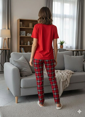 KADIN KIRMIZI YAZLIK PİJAMA TAKIM