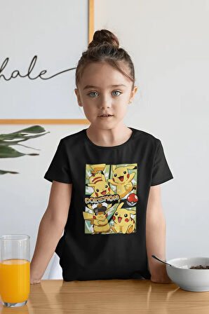 Pokemon Pikaçu Baskılı Unisex Çizgi Film Çocuk Tişört (1-12 YAŞ)