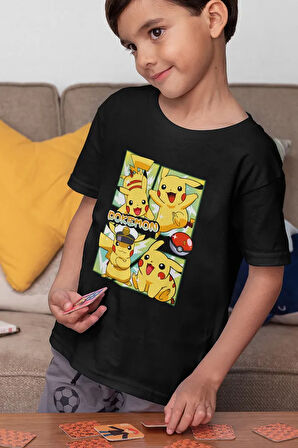 Pokemon Pikaçu Baskılı Unisex Çizgi Film Çocuk Tişört (1-12 YAŞ)