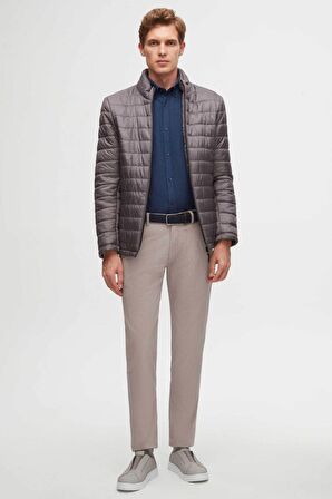 Ds Damat Slim Fit Gri Rüzgar Geçirmez Elyaf Dolgulu Şişme Mont 3HF07ORT04262