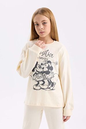 DeFacto Kız Çocuk Disney Mickey & Minnie Pijama Takımı Bisiklet Yaka Uzun Kollu Üst Uzun Alt D7751A824WNER134