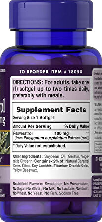 Puritan's Pride  Resveratrol 100 mg 120 Kapsül