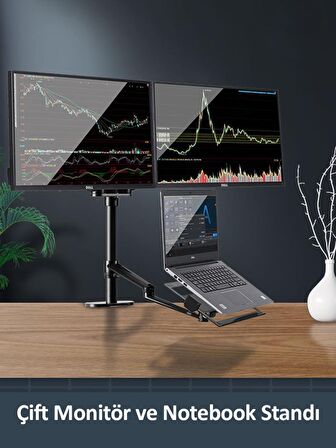 NPO STD7093 10"-27" Notebook Stand ve Vesa Monitör Tutucu Çift Kol