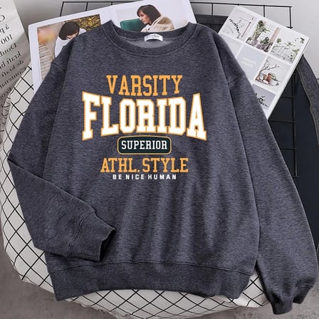 Trend Casual Kadın Kazak Florida Üstün Athl Tarzı Baskı Hoody Sıcak Damla Kollu Kazak Crewnec