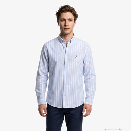 Nautica Erkek Mavi Regular Fit Çizgili Gömlek
