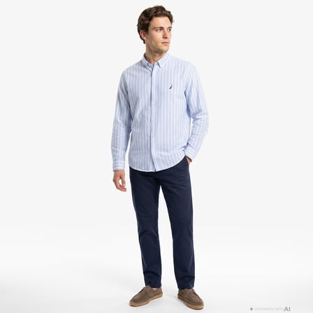 Nautica Erkek Mavi Regular Fit Çizgili Gömlek