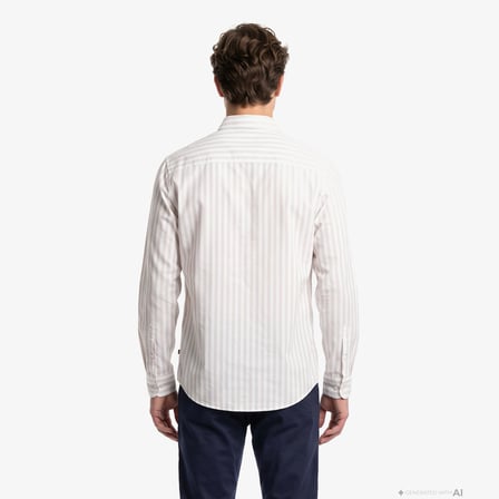 Nautica Erkek Bej Regular Fit Çizgili Gömlek