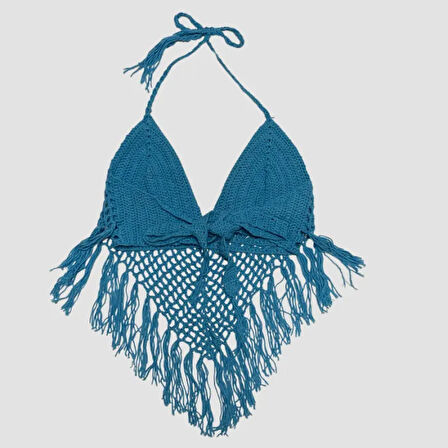 Uretti - ASLI 5776 - El Yapımı Mavi Crop Top