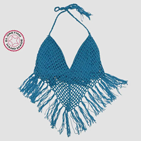 Uretti - ASLI 5776 - El Yapımı Mavi Crop Top