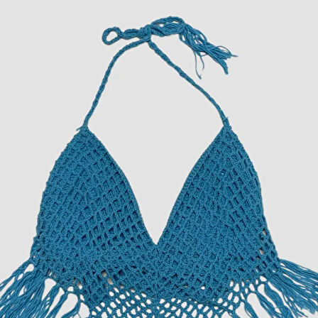 Uretti - ASLI 5776 - El Yapımı Mavi Crop Top