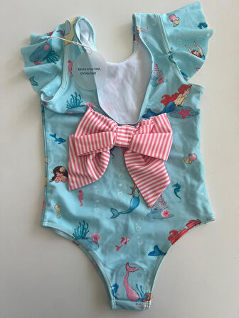 Petityu Mermaid Akvaryum Mavi Mayo Sırtı Fiyonk Detaylı Hızlı Kuruyan Kız Çocuk Mayo