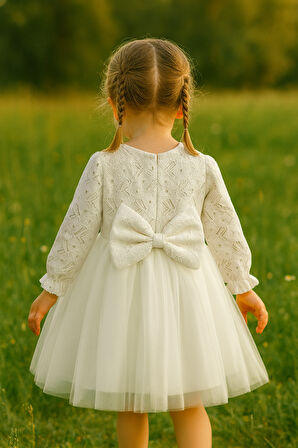 Kız Bebek Çocuk Dantel Güpürlü Doğum Günü Parti Düğün Özel Gün Tüllü Astarlı Prenses Abiye Elbise