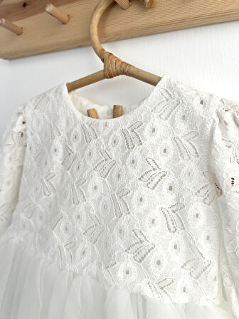 Kız Bebek Çocuk Dantel Güpürlü Doğum Günü Parti Düğün Özel Gün Tüllü Astarlı Prenses Abiye Elbise