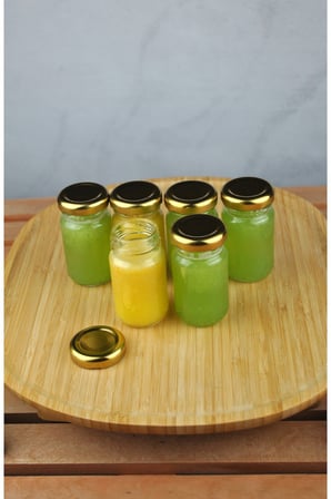 6 Adet Şeffaf Cam Shot Detoks Şişesi 67 ml Sızdırmaz Gold Metal Kapaklı Mini Kavanoz