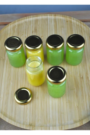 6 Adet Şeffaf Cam Shot Detoks Şişesi 67 ml Sızdırmaz Gold Metal Kapaklı Mini Kavanoz