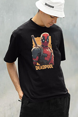 Film Kahramanı Deadpool Baskılı Unisex Oversize Marvel Tişört