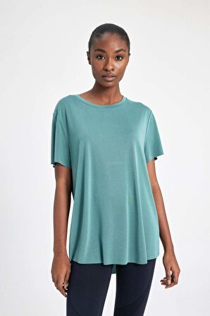 DeFactoFit Oversize Premium Bisiklet Yaka Sporcu Kısa Kollu Tişört B5536AX24SPGN1191