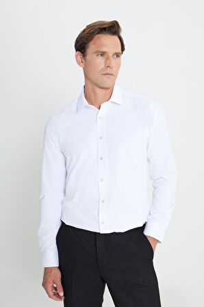 Slim Fit Dar Kesim Klasik Yaka Armürlü Gömlek