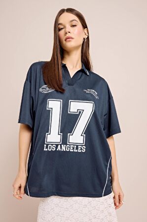 Coool Oversize Geniş Kalıp Polo Yaka Baskılı Kısa Kollu Tişört