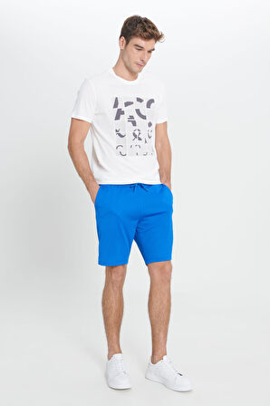 Erkek Saks Mavi Standart Fit Normal Kesim Örme Spor Şort