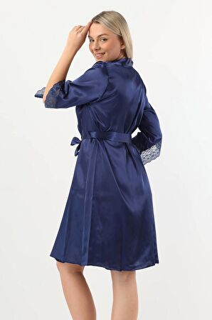 Pierre Cardin Kadın Saten Dantelli Gecelik Sabahlık Takım