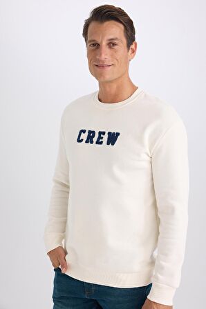 DeFacto Relax Fit Bisiklet Yaka Nakışlı Kalın Sweatshirt D2162AX24AUER98