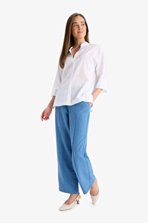 DeFacto Regular Fit Apaş Yaka Flamlı Pamuk Yarım Kollu Beyaz Gömlek F5838AX25SMWT79