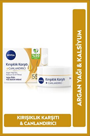 Nivea Kırışıklık Karşıtı Yaşa Özel Yüz Bakım Kremi 50ml, Canlandırıcı, Argan Yağı, Kalsiyum, Uv Filtresi