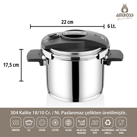 Amboss Enio Çelik Klipso 4+6 lt 2'li Düdüklü Tencere Seti