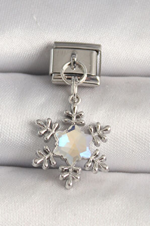 316L Çelik Gümüş Renk Zirkon Taşlı Kar Tanesi Model Nomination Charm