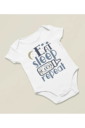 Yemek Ye, Uyu, Tatlı Ol, Tekrarla Yazılı Pamuklu Yumuşak Unisex Çıtçıtlı Body Zıbın