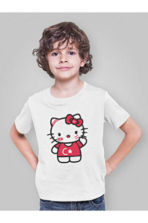 Türkiye Hello Kity Temalı Unisex Çizgi Film Çocuk Tişört (1-12 Yaş)