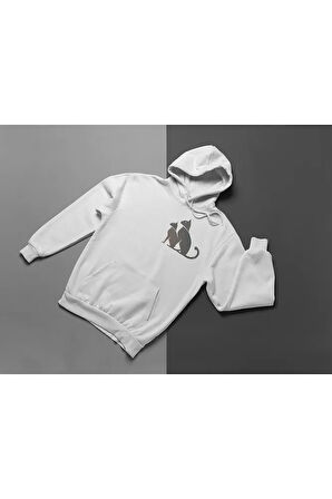 Minimalist Kedi Baskılı Unisex Oversize Hoodie