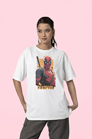Film Kahramanı Deadpool Baskılı Unisex Oversize Marvel Tişört