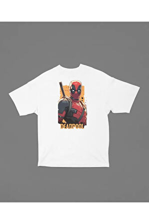 Film Kahramanı Deadpool Baskılı Unisex Oversize Marvel Tişört