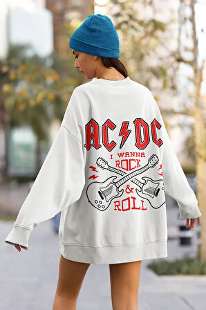 Rock Metal Müzik Grubu Baskılı Unisex Oversize AC DC Sweatshirt