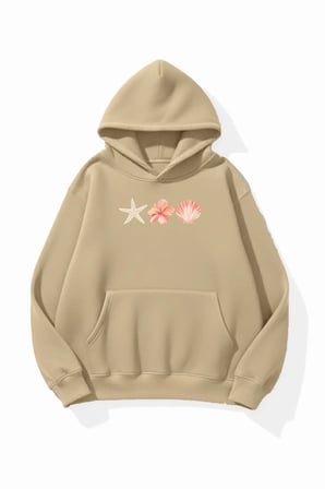 Unisex Yumuşak Dokulu İstiridye Baskılı Tasarım Oversize 3 İplik Hoodie Sweatshirt